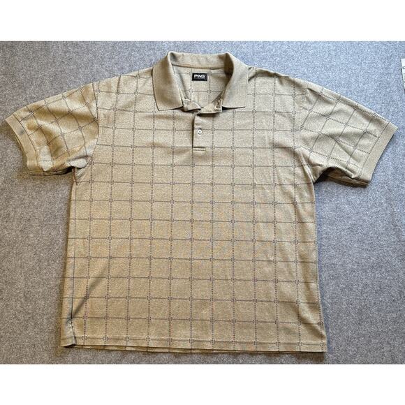 Ping Golf Polo Short Sleeve Tan Squares XXL? READ DESC - Picture 1 of 6